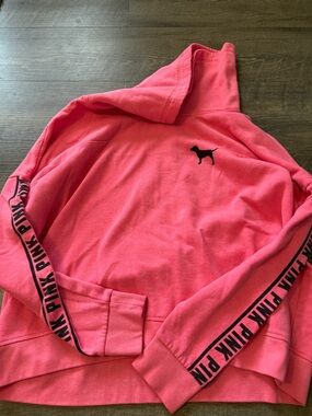 PINK Victoria's Secret Neon Pink Logo Hoodie with Black Trim